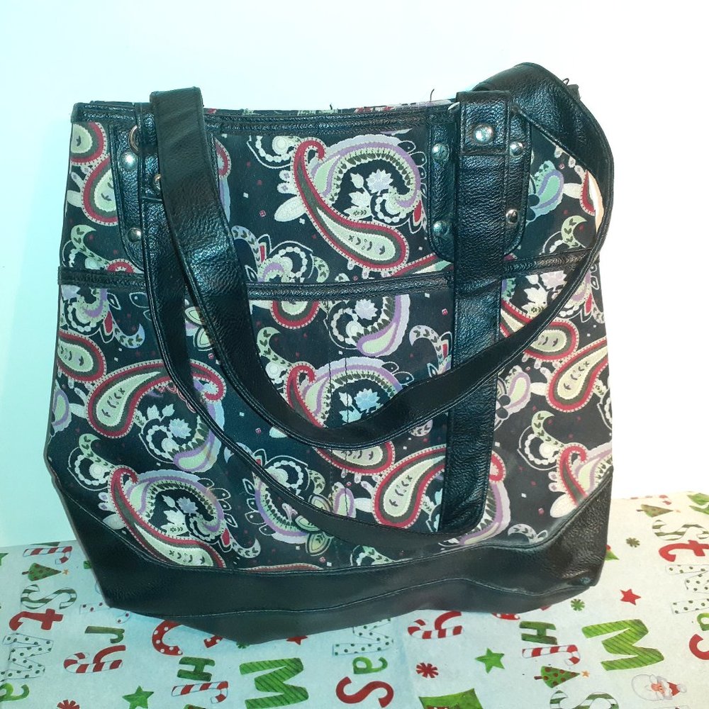 Paisley Styled Shoulder Bag With Black Handles